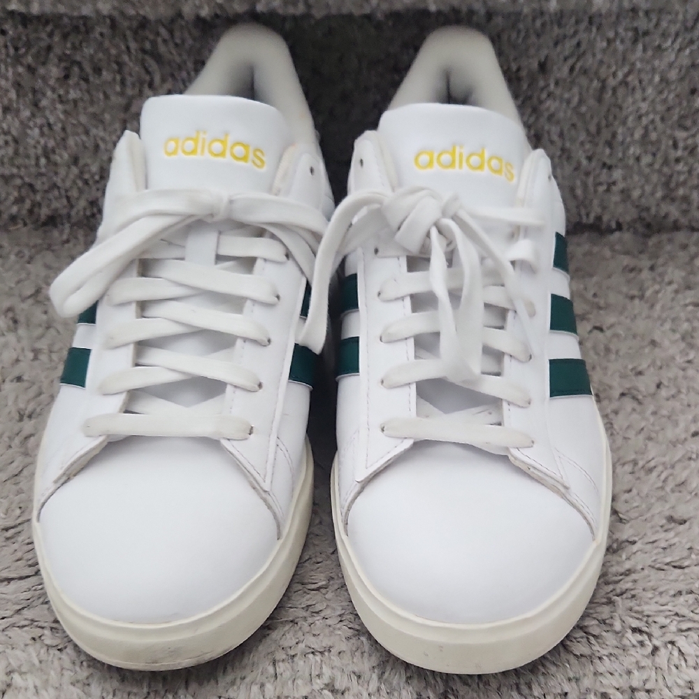 Adidas White Sneakers with Dark Green Accents